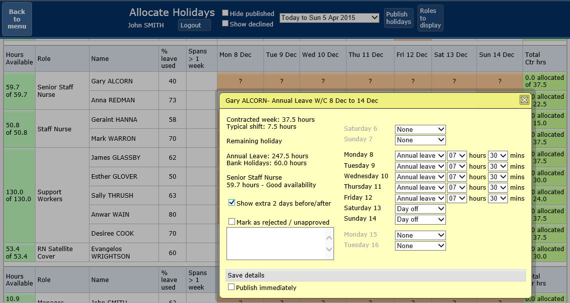 Manage and allocate/decline Annual Leave requests