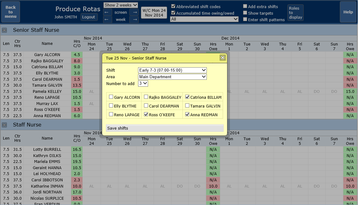 Produce rotas - quick auto-fill shifts