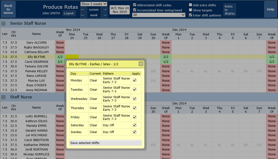 Produce rotas - using shift patterns