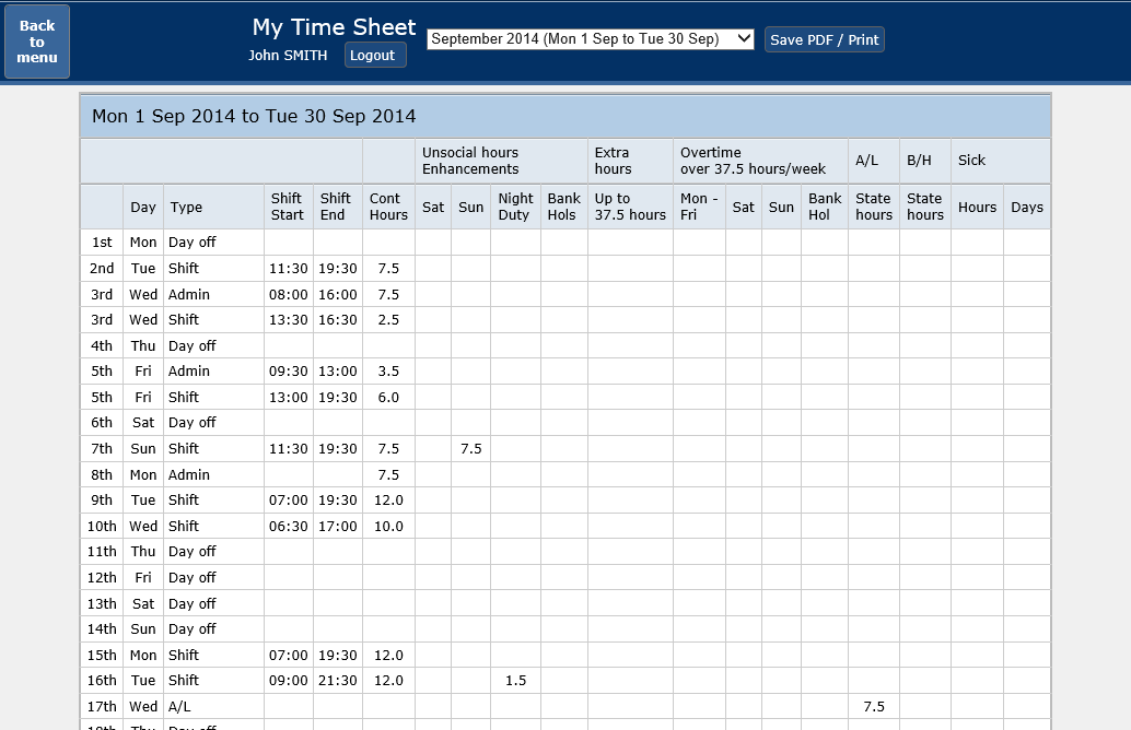 View employees own Time Sheet