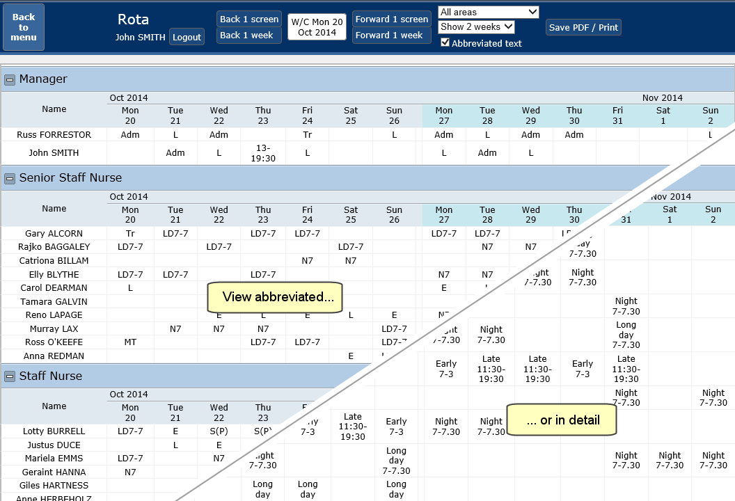 Quick view rota - view the rota the way you're used to